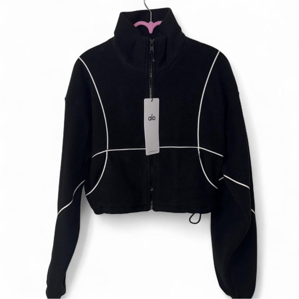 NWT Alo Polar Fleece Game Time Full Zip Jacket | Black/White | Size S